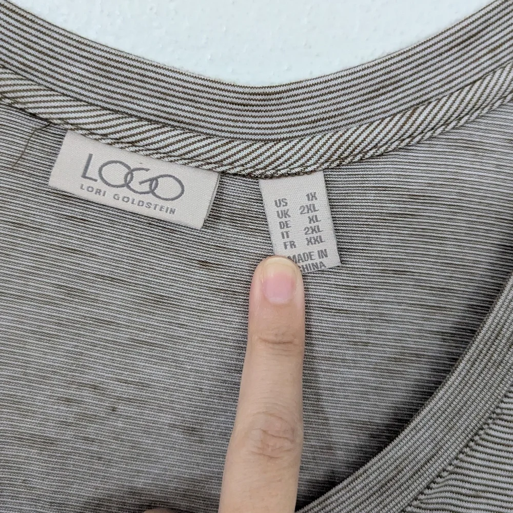 LOGO Lori Goldstein Striped Henley Sleeveless Jumpsuit Space Dye Beige Black 1X